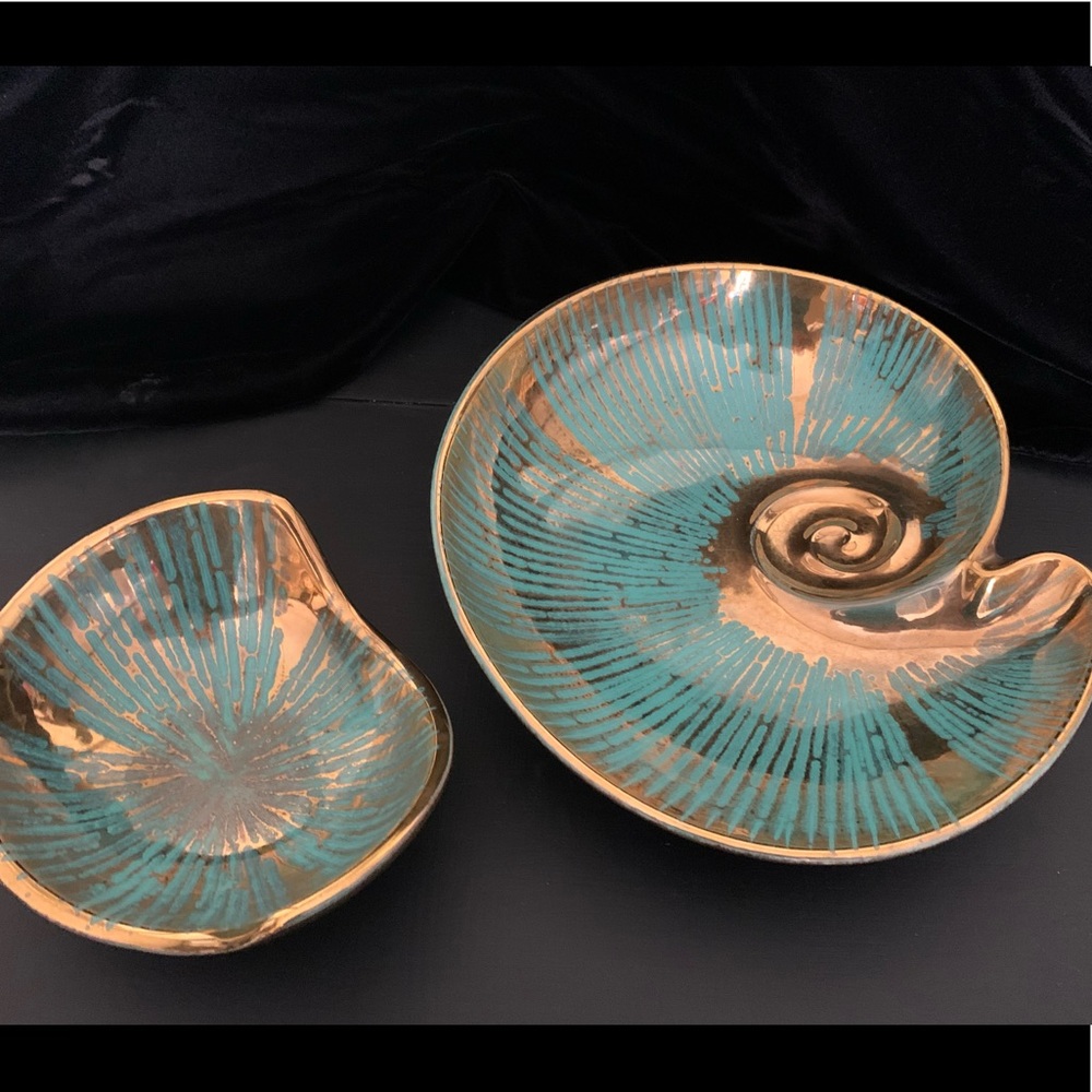Gorgeous MCM Gold Turquoise Seashells Serving Set - Picture 2 of 6